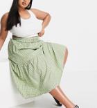 Missguided Plus Belted Midi Skirt In Green Gingham