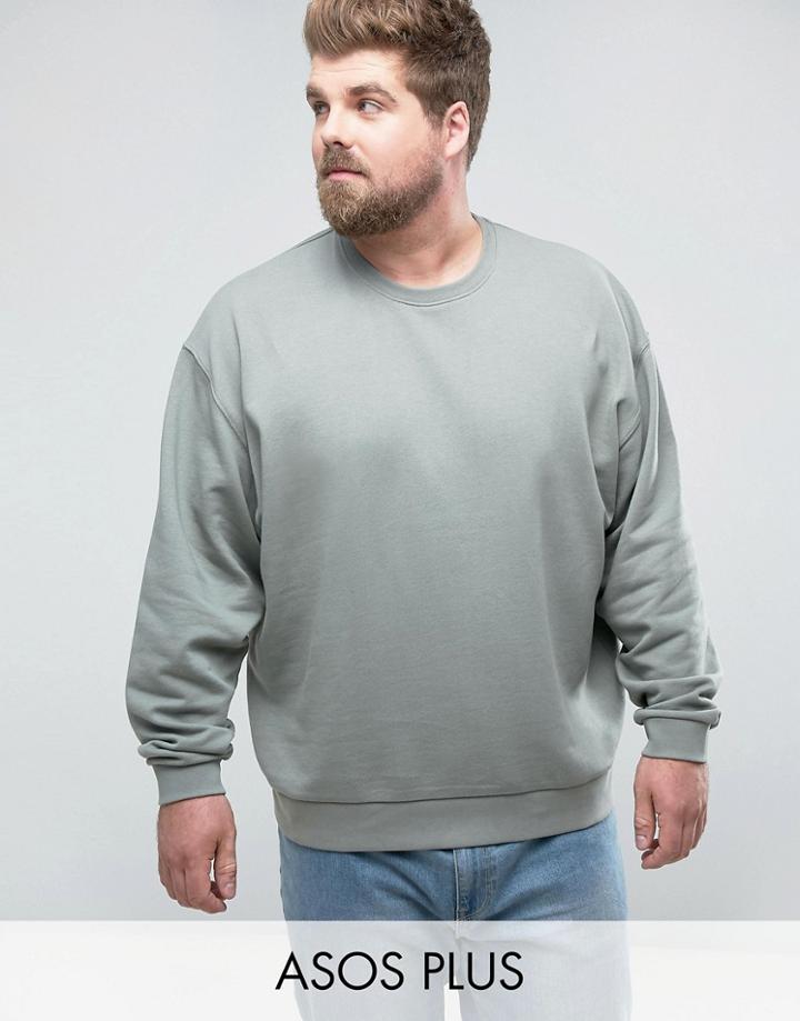 Asos Plus Oversized Sweatshirt In Khaki - Green