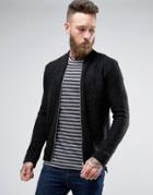 Asos Knitted Bomber Jacket In Textured Yarn - Black