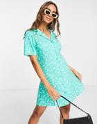 Miss Selfridge 90s Collared Button Up Fit And Flare Shirt Dress In Green Floral
