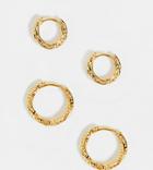 Asos Design 2 Pack Textured Hoop Earrings In Real Gold Plate