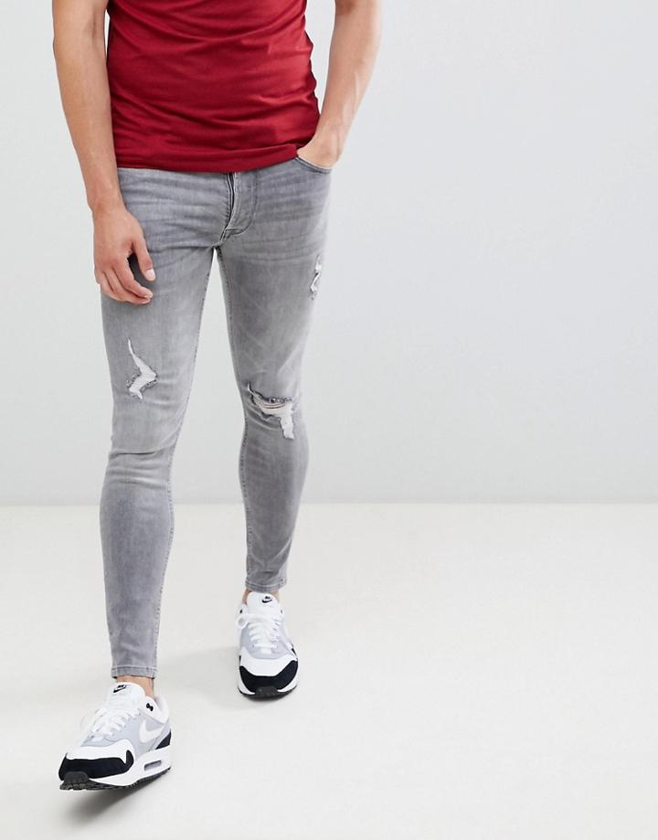 Gym King Super Skinny Jeans In Grey With Distressing - Black