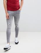 Gym King Super Skinny Jeans In Grey With Distressing - Black