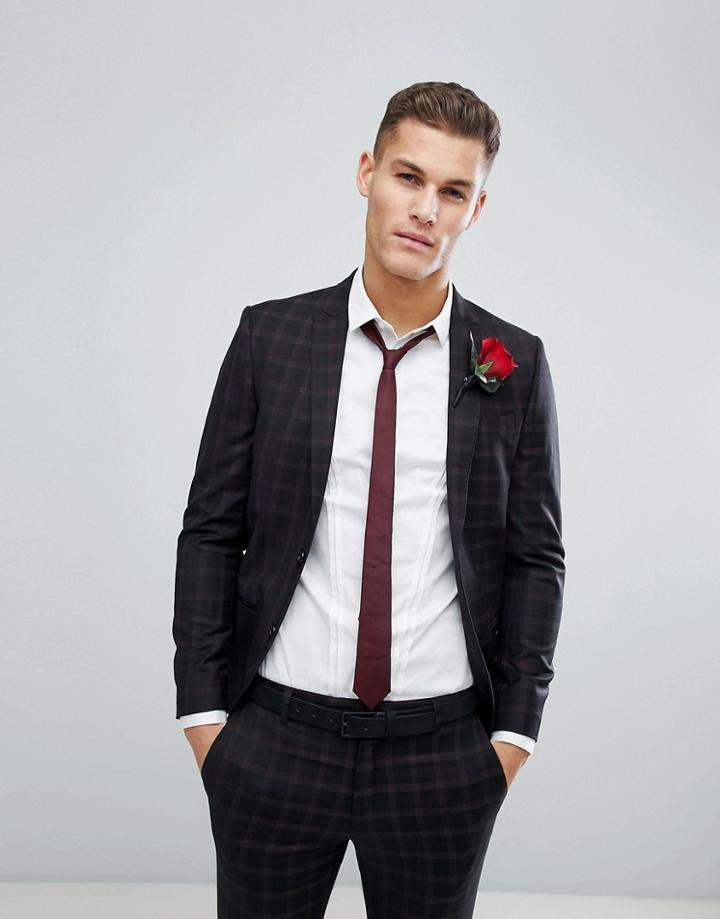 River Island Wedding Suit Jacket In Black Check - Black
