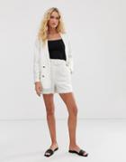 & Other Stories Belted Linen Blend Tailored Shorts In White - Cream