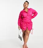 I Saw It First Plus Ruched Side Shirt Dress In Hot Pink