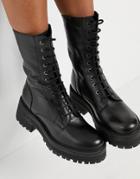Topshop Chunky Mid Calf Lace-up Boots In Black