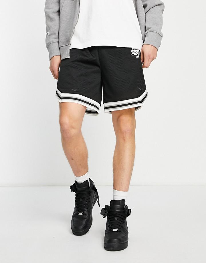 Sixth June Basketball Shorts In Black Mesh With Gothic Print - Part Of A Set