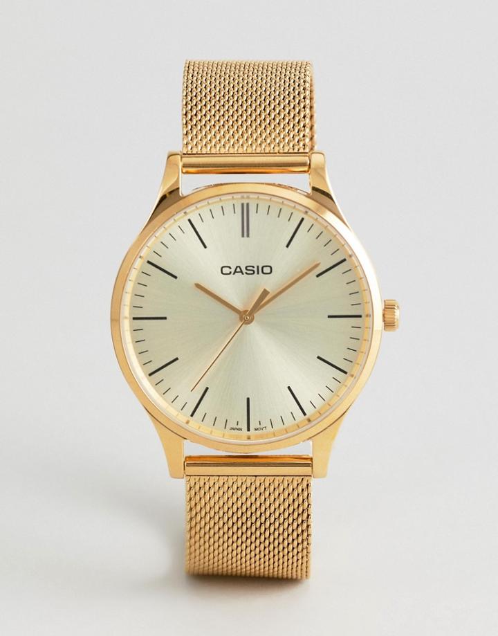 Casio Ltp-e140g-9aef Mesh Watch In Gold - Gold
