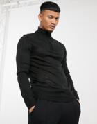 Sou Star Half Zip Funnel Neck Knitted Sweater In Black