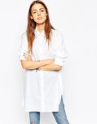 Asos Longline Oversize White Cotton Shirt - White