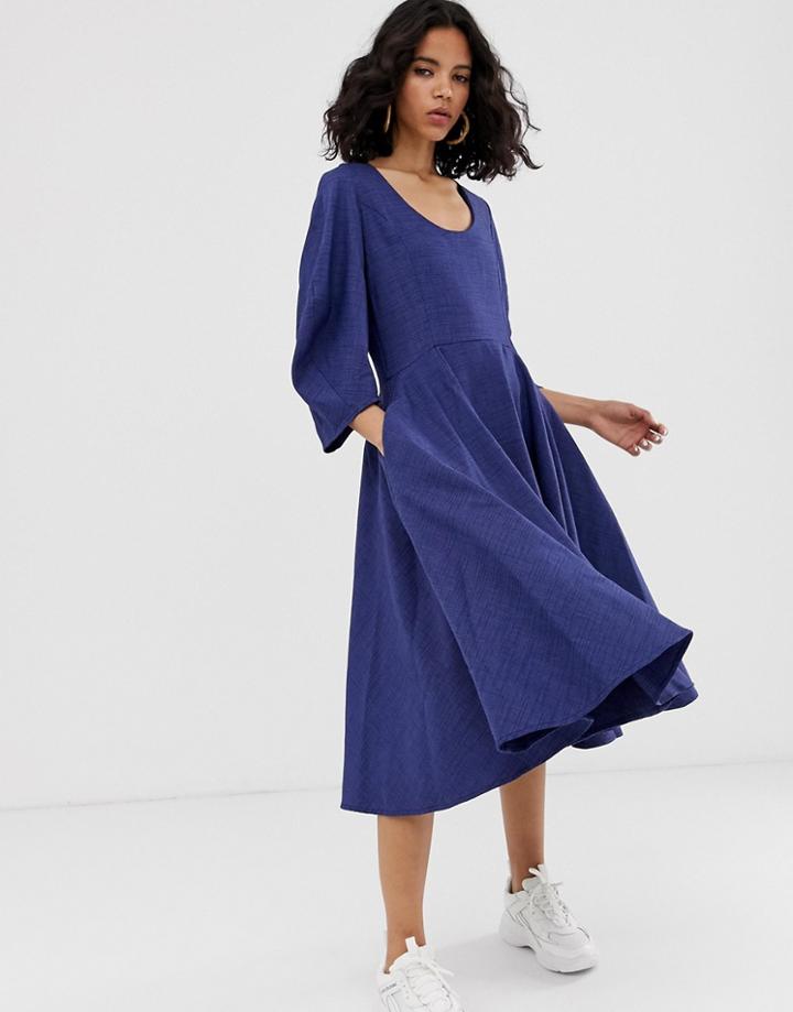 Asos White U-neck Midi Dress - Navy