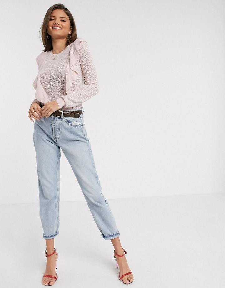 River Island Frill Detail Sweater In Pink