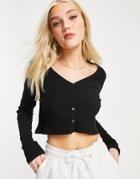 Cotton: On Cropped Button Up Cardigan In Black