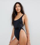 Asos Tall High Leg Elastic Waist Swimsuit - Black