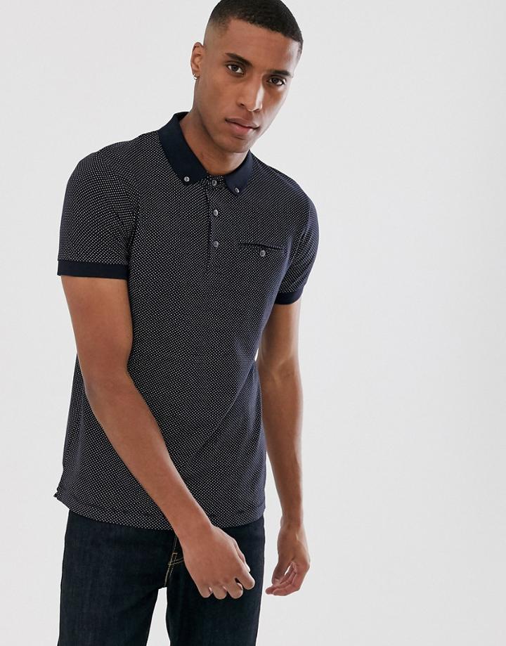French Connection Micro Dot Polo Shirt-navy