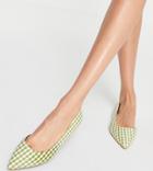 Asos Design Wide Fit Virtue D'orsay Pointed Ballet Flats In Green Gingham