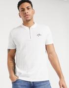 New Look Zip Neck Polo With Embroidered Nlm In White