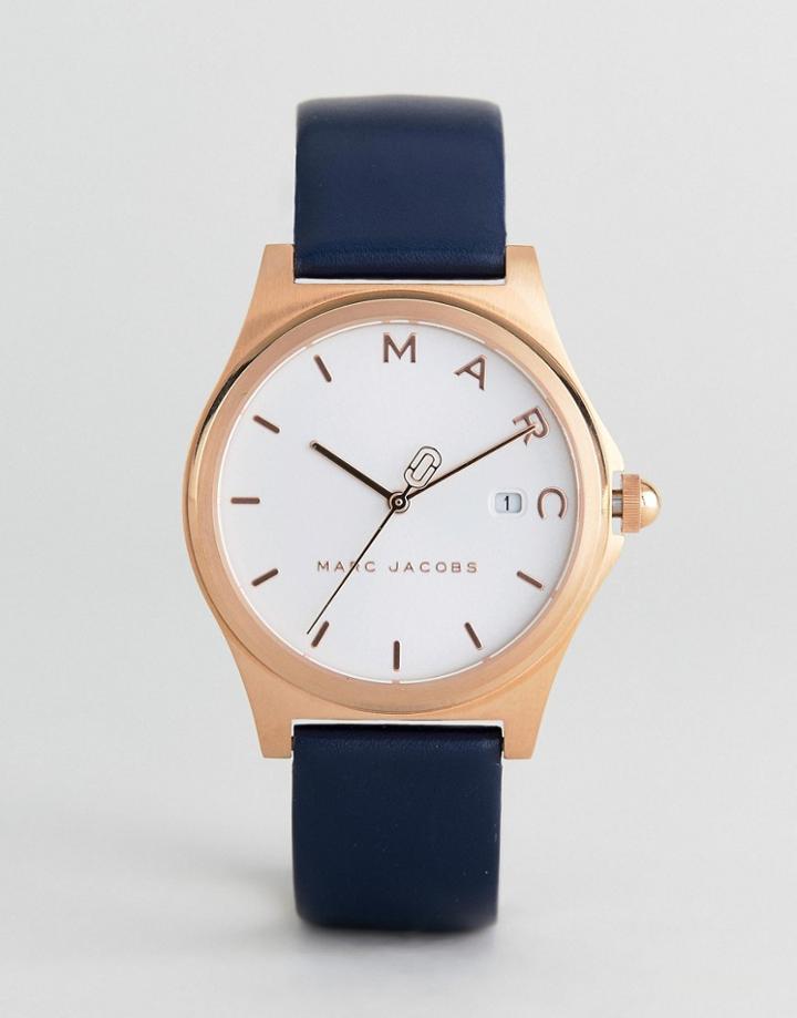 Marc Jacobs Mj1609 Henry Leather Watch In Navy 36mm - Navy