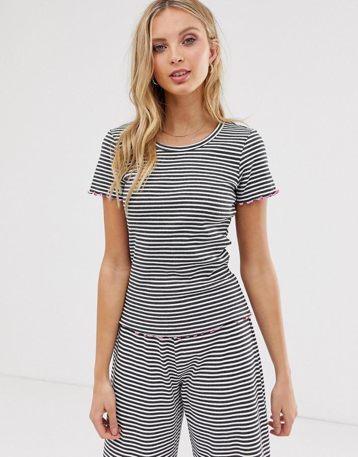 Asos Design Mix & Match Stripe Lettuce Hem Pyjama T-shirt-multi
