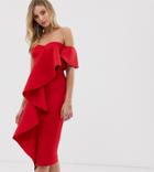 True Violet Exclusive Bandeau Midi Dress With Frill Detail In Red