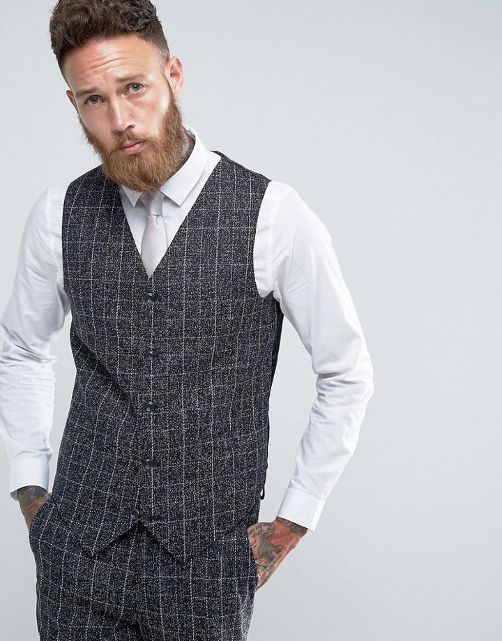 Gianni Feraud Skinny Fit Blue Checked Vest - Blue