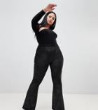 Fashionkilla Plus Flared Pants Two-piece In Black Glitter - Black