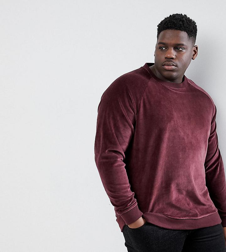 Only & Sons Plus Velour Sweatshirt - Red