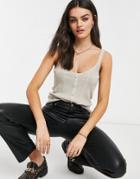 River Island Diamante Button Knit Tank In Gold