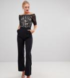 Little Mistress Tall Lace Applique Top Tailored Jumpsuit-black