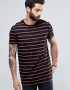 Asos Longline Stripe T-shirt In Washed Black/brown
