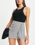 Topshop Satin Geo Print Ruffle Mini Skirt In Monochrome - Part Of A Set-black