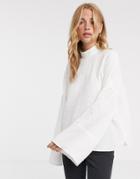 Asos Design High Neck Top With Wide Sleeve In Textured Fabric - Clear