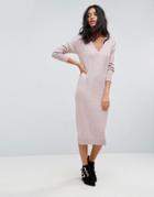 Asos Knitted Dress In Silk Blend - Pink