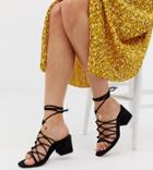Asos Design Wide Fit Harvey Knotted Ring Detail Block Heeled Sandals - Black