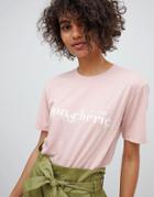 Neon Rose Relaxed T-shirt With Mon Cherie Print - Pink