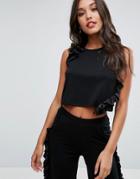Asos Ponte Top With Ruffles Co-ord - Black
