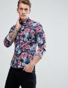 Asos Skinny Fit Shirt In Floral Print - Navy
