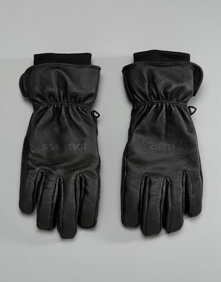 Marmot Leather Thermal Ski Gloves In Black - Black