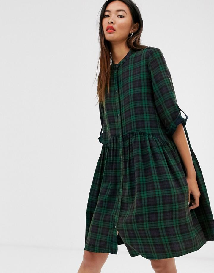 Only Smock Check Mini Dress - Navy