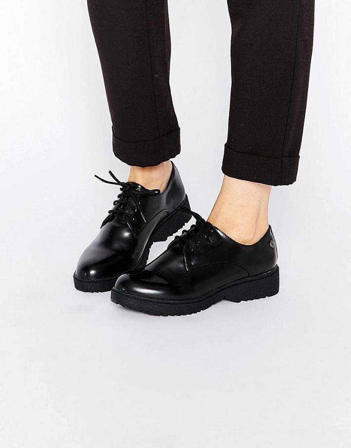 Blink Chunky Sole Clean Lace Up Flat Shoes - Black