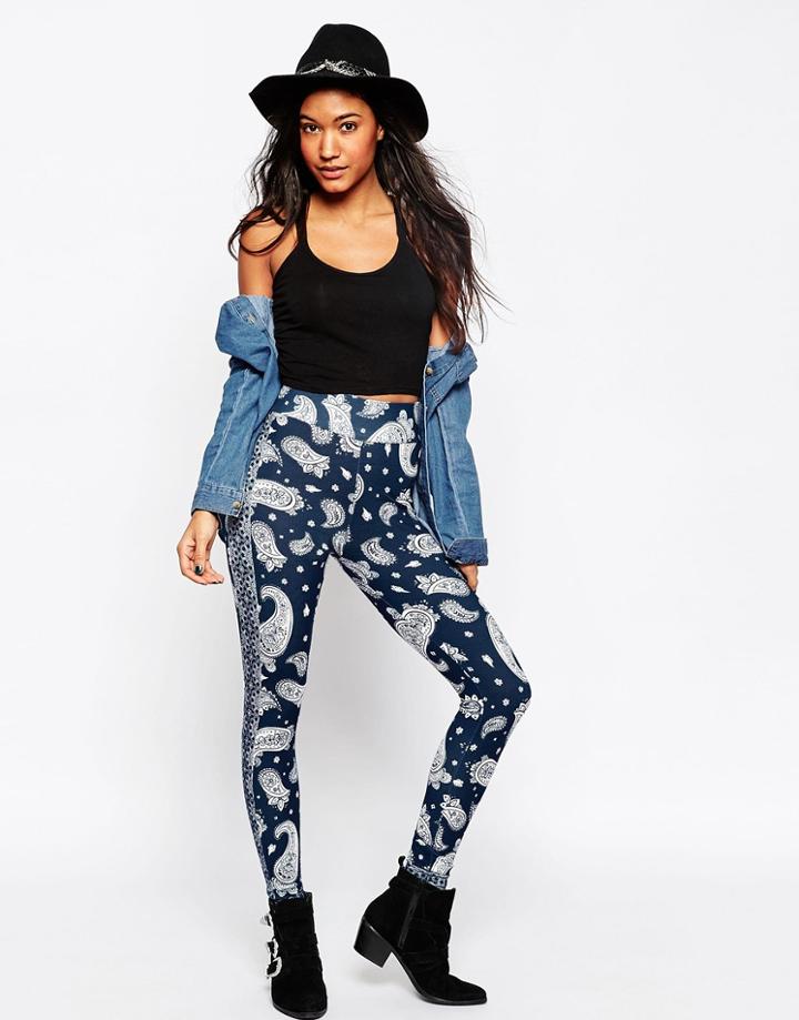 Asos Leggings In Boho Paisely Border Print - Multi