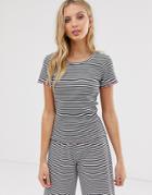 Asos Design Mix & Match Stripe Lettuce Hem Pyjama T-shirt - Multi