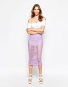 Motel Bobby Midi Skirt In Lilac Stripe Net - Lilac