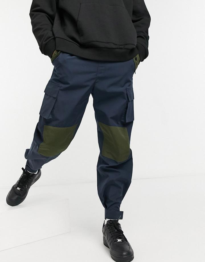 Mennace Patchwork Utility Cargo Pants In Navy