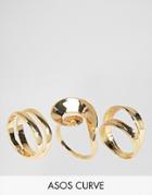 Asos Curve Pack Of 3 Abstract Swirl Rings - Gold