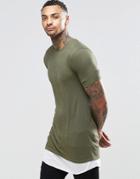Asos Longline Muscle T-shirt In Rib With Contrast Asymmetric Hem In Ebony