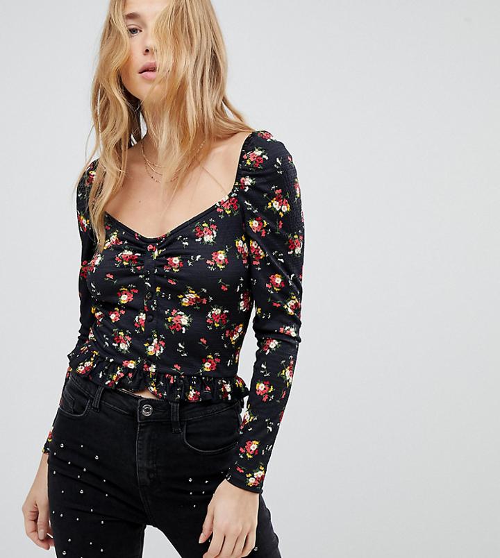 Miss Selfridge Floral Printed Button Up Crop Blouse-multi