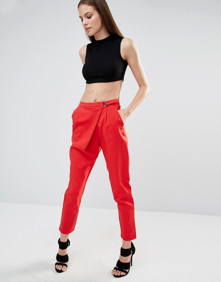 Lavish Alice Crossover D-ring Peg Leg Pants - Red
