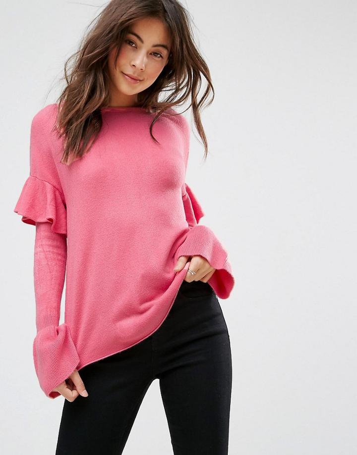 Only Ruffle Sleeve Sweater - Pink
